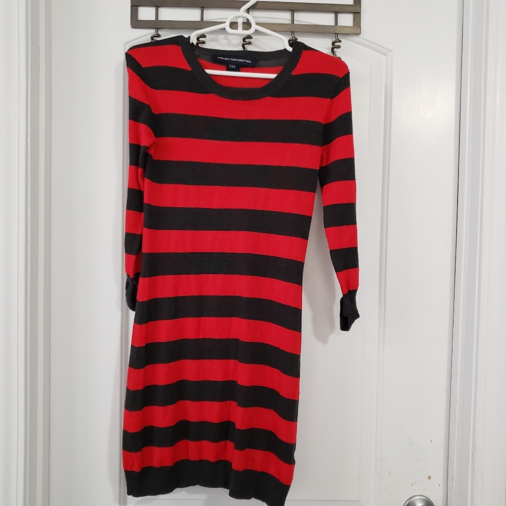 French Connection red & charcoal sweater dress sz 6